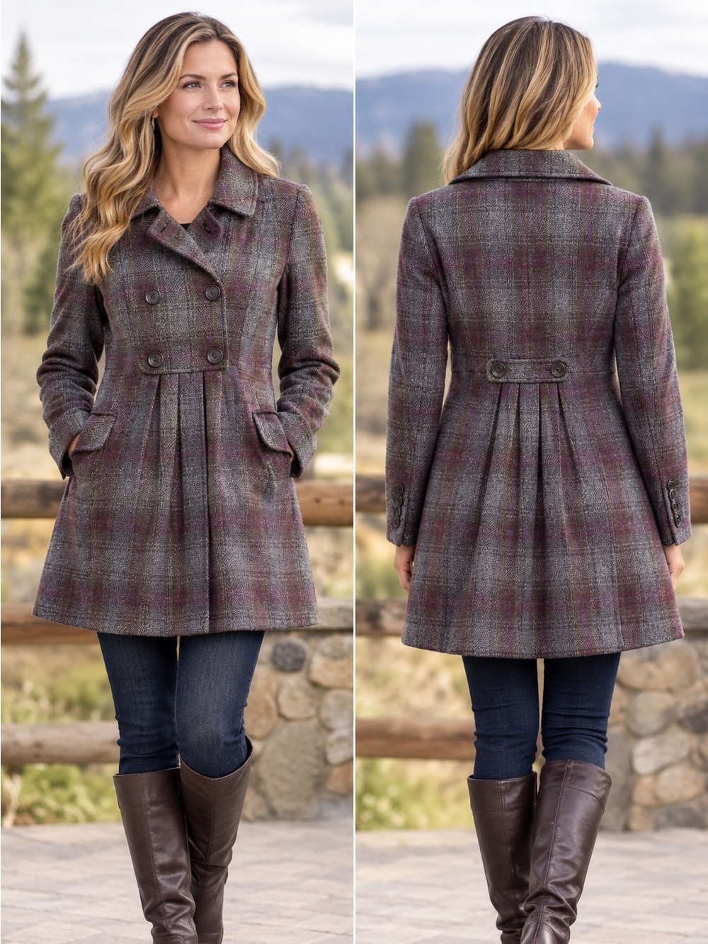 Ann Taylor LOFT Plaid Wool Blend Coat Size 8 Like New